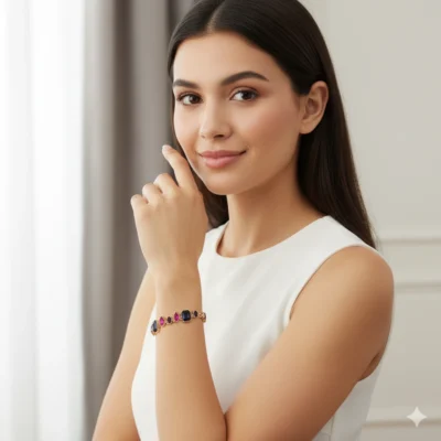 Regal Radiance Gold-Plated Bracelet with Multi-Color Gemstones