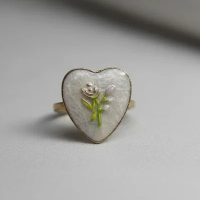 Elegant Enamel Heart & Rose Gold Plated Ring