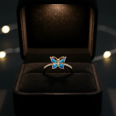Enchanted Opal Butterfly Ring – Dazzling Gold-Plated Statement Jewelry