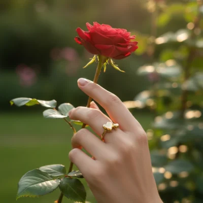 Charming Heart & Orb Adjustable Gold-Plated Ring