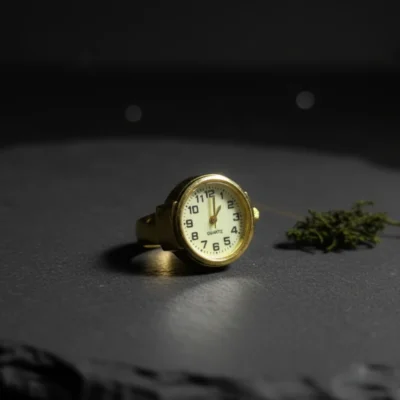 Classic Gold Plated Finger Watch Ring for Women | Vintage Style Adjustable Quartz Timepiece Jewelry