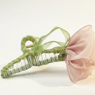 Elegant Pastel Pink Organza Flower Hair Claw Clip Large, Non-Slip, French Style Hair Accessory