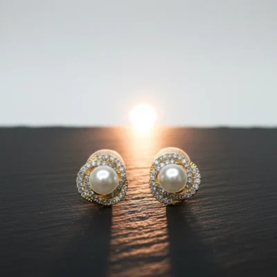 Elegant Pearl & Diamond Stud Earrings for Women Classic Gold-Plated Crystal Halo Jewelry