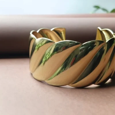 Premium Stainless Steel Gold Plated Bangle Tarnish-Resistant Woven Bracelet