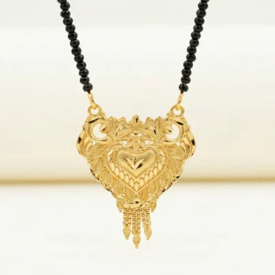 Gold Plated Designer Heart Pendant Mangalsutra with Black Beads Chain for Women Stylish Traditional Indian Jewellery Gift)