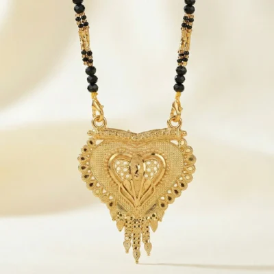 Gold Plated Heart Shape Mangalsutra for Women | Stylish Short Black Bead Necklace | Traditional Daily Wear Jewellery