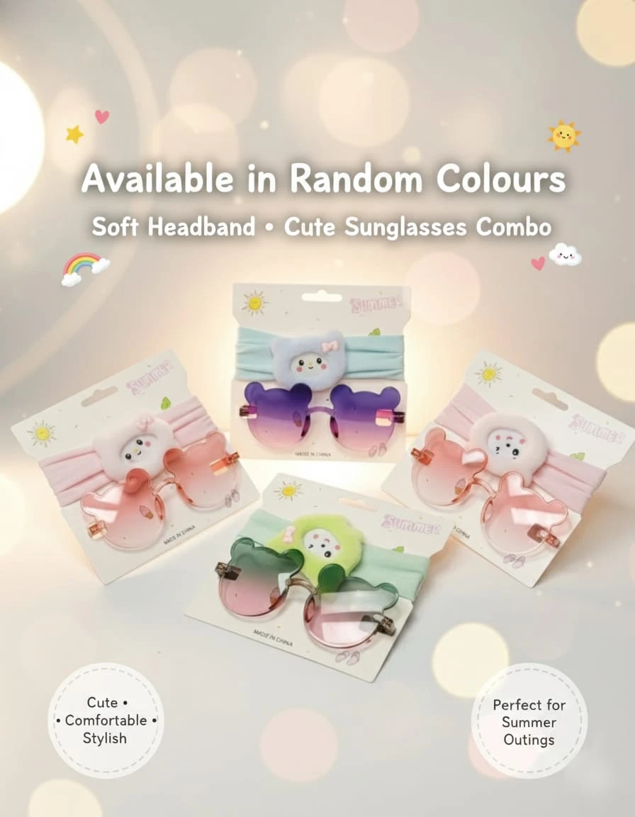 2-Piece Toddler Summer Set: Bear Ear Glasses + Stretchy Headband – Perfect for Photos
