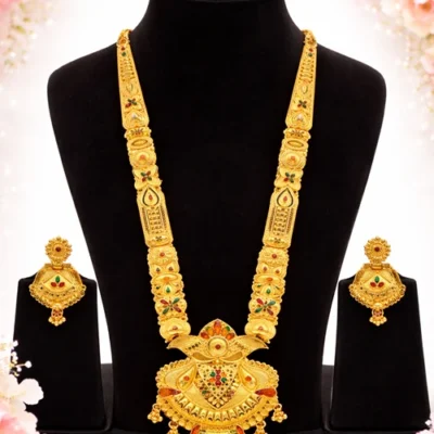 1.5gm Gold Polish Snehshop™ Gold Plated Rani Haar Set for Women, Bridal Long Necklace Set with Earrings, Traditional Wedding Jewellery India