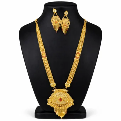 Snehshop™ 1.5gm Gold Polish Rani Haar Necklace Set for Women, Traditional Bridal Long Necklace with Earrings, Wedding & Party Jewellery Set