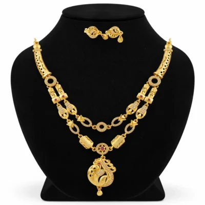 Snehshop™ 1.5gm Gold Polish Designer Necklace Set for Women, Traditional Indian Jewellery, Bridal & Wedding Necklace with Earrings