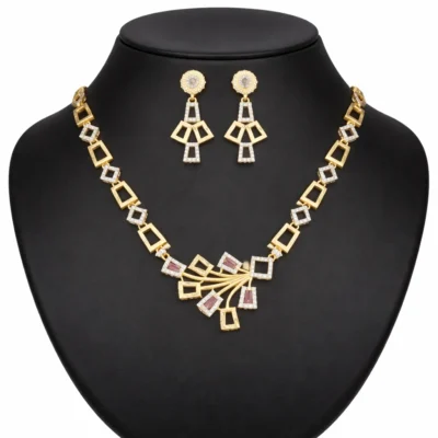 Snehshop™ 1.5gm Gold Polish Designer Necklace Set for Women | Stylish Artificial Jewellery Set with Earrings | Wedding, Party & Bridal Wear Necklace