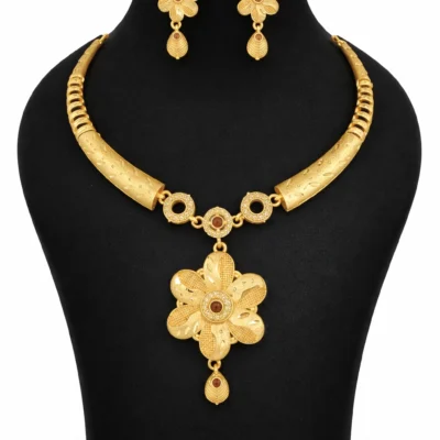 Snehshop™ 1.5gm Gold Polish Designer Floral Necklace Set for Women, Traditional Wedding & Party Jewellery with Earrings
