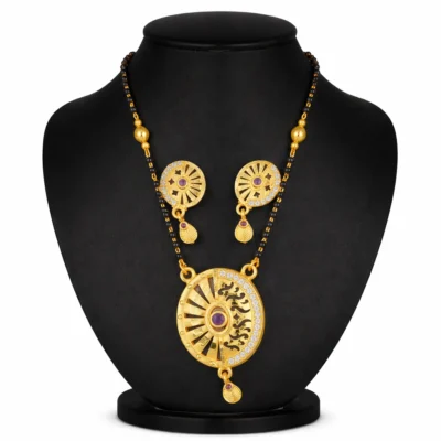 Snehshop™ 1.5gm Gold Polish Mangalsutra with Earrings Set, Designer Traditional Black Beads Mangalsutra Necklace, Wedding & Daily Wear Jewellery for Women