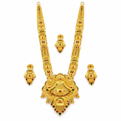 Snehshop™ 1.5gm Gold Polish Rani Haar Necklace Set for Women, Traditional Bridal Long Necklace with Earrings, Micro Gold Plated Jewellery Set